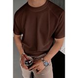 Erkek Tişört Basic Bisiklet Yaka Tişört Rahat Kesim Dökümlü Günlük Spor Tshirt (Kahverengi, L)