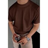 Erkek Tişört Basic Bisiklet Yaka Tişört Rahat Kesim Dökümlü Günlük Spor Tshirt (Kahverengi, S)