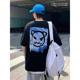 Erkek Tişört Bisiklet Yaka Kore Tarzı Baskı Kısa Kol T-Shirt - Siyah