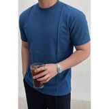 Erkek Tişört%100 Pamuk İnterlok Kumaş Bisiklet Yaka Premium Rahat Kalıp Tişört (İndigo, 2XL)