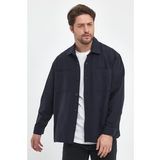 Erkek Tom Lacivert Oversize Gabardin Gömlek