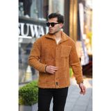Erkek Trend Düğmeli Hardal Peluş Ceket - S