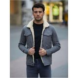 Erkek Trend Kışlık Içi Kürklü Kot Ceket Gri - M