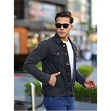 Erkek Trend Polo Yaka Slim Fit Denim Jeans Antrasit Kot Ceket - Gri