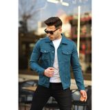Erkek Trend Polo Yaka Slim Fit Denim Jeans Indigo Kot Ceket - İndigo