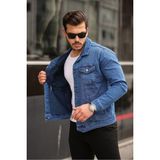 Erkek Trend Polo Yaka Slim Fit Denim Jeans Lacivert Kot Ceket