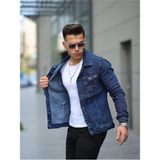 Erkek Trend Polo Yaka Slim Fit Denim Jeans Mavi Kot Ceket