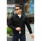Erkek Trend Polo Yaka Slim Fit Denim Jeans Siyah Kot Ceket