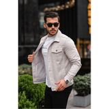 Erkek Trend Polo Yaka Slim Fit Denim Jeans Taş Kot Ceket - Bej - XL