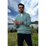 Erkek Triko Kazak Fermuarlı Dik Yaka - Açık Yeşil - 2XL