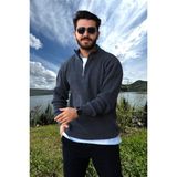 Erkek Triko Kazak Fermuarlı Dik Yaka - Füme