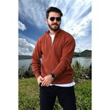 Erkek Triko Kazak Fermuarlı Dik Yaka - Kremit