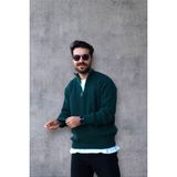 Erkek Triko Kazak Yarım Fermuarlı - 2XL - Haki