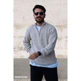 Erkek Triko Kazak Yarım Fermuarlı Regular - XL - Taş