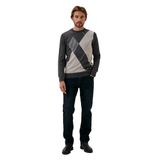 Erkek Triko Koyu Grimelanj Bisiklet Yaka Koyu Grimelanj Baklava Desenli Slim Fit Pamuklu Kazak NCS JEANS 3728 KOYU GRİ M