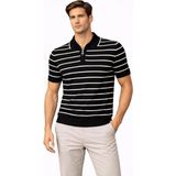 Erkek Triko Polo Yaka Fermuarlı Çizgili Tişört T-Shirt Yazlık Şık - Siyah