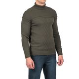 Erkek Triko Tam Boğazlı Örgü Desenli Haki Slim Fit Kazak NCS JEANS 3659 HAKİ S