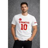 Erkek Türkiye Ay Yıldız Baskılı 10 Numara Forma Tişört Taraftar T-Shirt - Beyaz - Beyaz / Xs