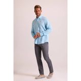 Erkek Turkuaz Düz Regular Fit Keten Gömlek - 3XL