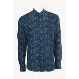 Erkek Turkuaz Slim Fit Desenli Uzun Kollu Gömlek