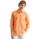 Erkek Turuncu Keten Cepsiz Modern Fit Gömlek (3XL)