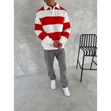Erkek Üç İplik Parçalı Yakalı Sweatshirt - Kırmızı