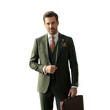 Erkek Üç Parça Takım Elbise, Blazer Ceket Yelek Pantolon Seti, Resmi İş Düğün (HAKİ, 48)