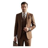 Erkek Üç Parça Takım Elbise, Blazer Ceket Yelek Pantolon Seti, Resmi İş Düğün (KAHVE RENGİ, 50)