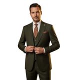 Erkek Üç Parça Takım Elbise, Blazer Ceket Yelek Pantolon Seti, Resmi İş Düğün (KOYU HAKİ, 48)