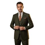 Erkek Üç Parça Takım Elbise, Blazer Ceket Yelek Pantolon Seti, Resmi İş Düğün (KOYU HAKİ, 54)