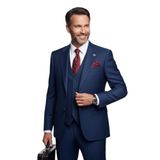 Erkek Üç Parça Takım Elbise, Blazer Ceket Yelek Pantolon Seti, Resmi İş Düğün (SAKS MAVİ, 60)