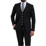 Erkek Üç Parça Takım Elbise, Blazer Ceket Yelek Pantolon Seti, Resmi İş Düğün (SİYAH, 56)