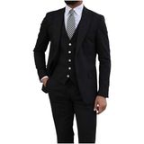 Erkek Üç Parça Takım Elbise, Blazer Ceket Yelek Pantolon Seti, Resmi İş Düğün (SİYAH, 56)