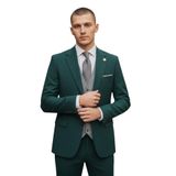 Erkek Üç Parça Takım Elbise, Blazer Ceket Yelek Pantolon Seti, Resmi İş Düğün (YEŞİL, 52)