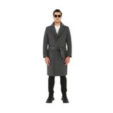 Erkek Uzun Kemerli Kaşe-Palto Regular Fit Gri 48