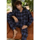Erkek Uzun Kol Apaj Yaka İndigo Pijama Takımı C8T3N0O4