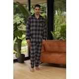 Erkek Uzun Kol Apaj Yaka Siyah Pijama Takımı C8T3N0O4