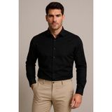 Erkek Uzun Kol Armurlu Slimfit Gömlek - XL - Siyah