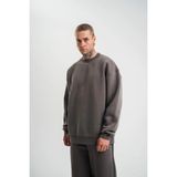 Erkek Uzun Kol Bisiklet Yaka 3 Iplik Pamuklu Kışlık Sweatshirt - Füme - XL
