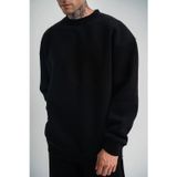 Erkek Uzun Kol Bisiklet Yaka 3 İplik Pamuklu Kışlık Sweatshirt - Siyah