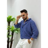 Erkek Uzun Kol Gömlek Olive Efektif Keten Oversize Çizgili Pamuk Keten Gömlek - 2XL