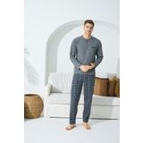Erkek Uzun Kol Midi Yaka Antrasit Pijama Takımı 9C2T2N3