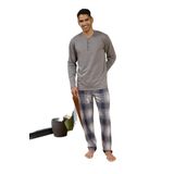 Erkek Uzun Kol Midi Yaka Antrasit Pijama Takımı C6T5N0O8 ANTRASİT L