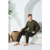 Erkek Uzun Kol Sıfır Yaka Oliv Pijama Takımı 9C2T4N1 OLİV S