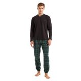Erkek Uzun Kol Siyah%100 Pamuk Pijama Takım C6T8N5O04 SİYAH S