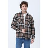 Erkek Uzun Kollu Çift Cepli Oduncu Gömlek Bej - 508 - 2XL