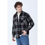 Erkek Uzun Kollu Çift Cepli Oduncu Gömlek Siyah - 508 - 2XL