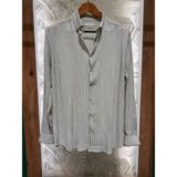 Erkek Uzun Kollu Çizgili Haki Yazlık Gömlek 6082-56 - XL - Yeşil