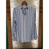 Erkek Uzun Kollu Çizgili Mavi Yazlık Gömlek 6090-16 - 2XL