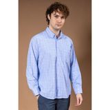 Erkek Uzun Kollu Klasik Regular Kalıp Kareli Natural Pamuk Baba Gömlek 8170 - 2XL - Acık Mavi